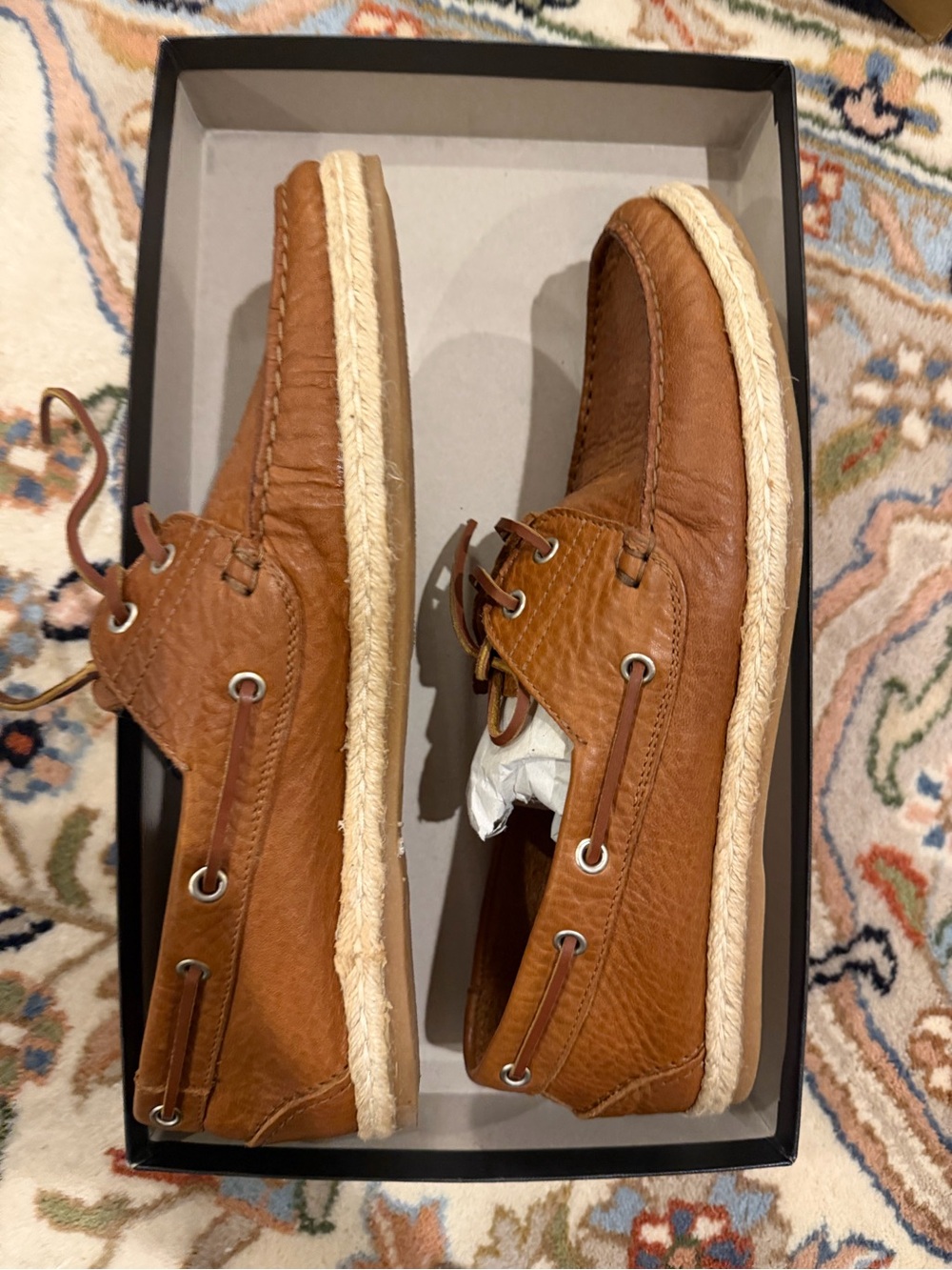 Bloomingdale's Cognac Leather Boat Shoes with Rope Trim